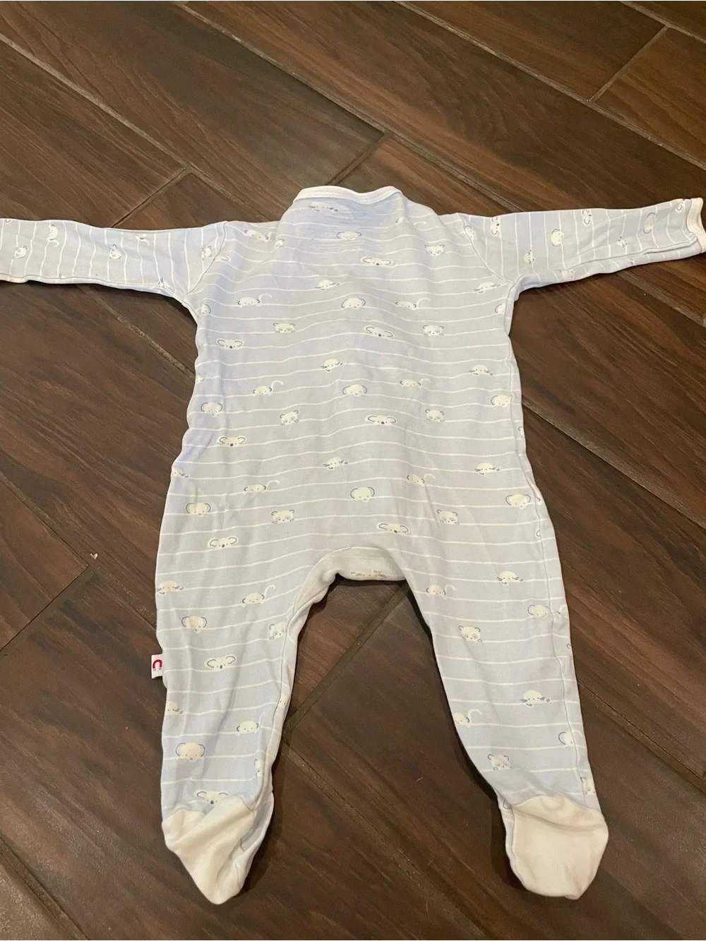 E=MC Easy Magnetic Light Blue Striped Baby One-Piece Footed Sleeper 3-6 Months